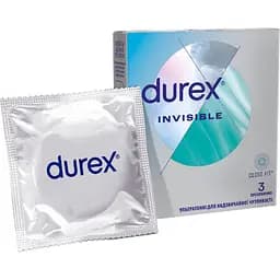 Презервативи латексні з силіконовою змазкою Durex Invisible, ультратонкі, 3 шт. (3022712)