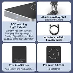 Зарядний пристрій Vention 15W 3-in-1 Magnetic Wireless Fast Charger Gray (FGFH0) - мініатюра 11