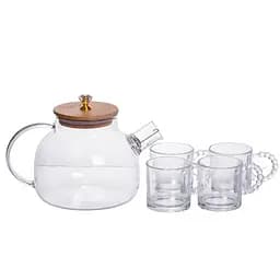 Чайный набор из толстого стекла 5 предметов на 4 персоны Yiwu 64486-24