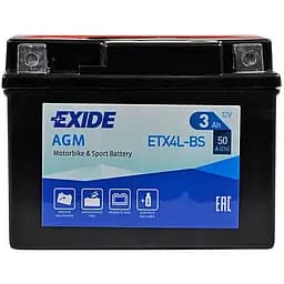 Акумулятор Мото Exide ETX4L-BS AGM 3Ah Ев (-/+) 50EN 113x70x85 мм