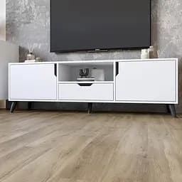 Тумба під телевізор з чорними ніжками М-ЗОН Борн 1600 Німфея Альба (білий) (MZN-031086)