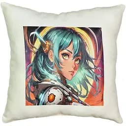 Подушка из микровелюра «Аниме-девушка в мире искусства» Strateg 60726 Молочный