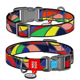 Ошейник для собак нейлоновый Waudog Nylon с QR-паспортом "Витраж" пластиковый фастекс Ш 15 мм Д 25-35 см
