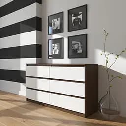 Комод Vays R-7 Венге Темный-Белый фасад, 6 ящиков без ручек, ЛДСП, 140×40×75 см - для дома, офиса, гостиной, спальни