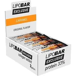 Блок батончиків LipoBar Exclusive Protein Bar, 20*50 грам збагачений біоактивним колагеном Peptan - Карамель