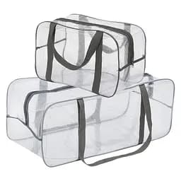 Набор прозрачных сумок в роддом: размер М 40х25х20 см + размер XL 60х25х30 см (серые)
