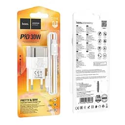 МЗП Hoco C131A Platinum dual-port PD30W+QC3.0 charger set(Type-C to Type-C)(EU) Transparent Black - мініатюра 2