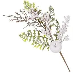 Декоративная ветка хвои 40 см Искусственные материалы для декора и флористики с ягодами Зеленый с белым