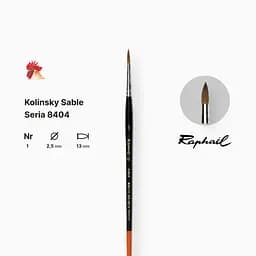 Пензель колонок круглий Raphael Kolinsky Sable, №1, професійний, коротка ручка - мініатюра 2