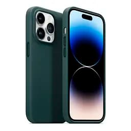 Кожаный чехол-панель для Apple iPhone 14 Pro, FAKE Leather Case, зеленый, искусственная кожа, премиум, противоударный, защита всего корпуса, с мягкой подкладкой, поддержка MagSafe и беспроводной зарядки, ArmorStandart (ARM64399) - мініатюра 3