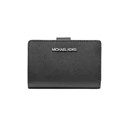 Женский кожаный кошелек MICHAEL KORS (средний, черный, серебристый логотип)