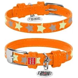 Нашийник для собак Waudog Glamour шкіряний з QR паспортом, візерунок Зірочка, світиться/світловідбивний, XS, Ш 12 мм, Дов 19-25 см (4823089301037)