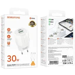 МЗП Borofone BA94A Lustrous PD30W+QC3.0 (1USB-A/1C) + кабель Type-C to Lightning White - мініатюра 5