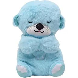 Мягкая игрушка для сна Спящая выдра с музыкой, светом, имитацией дыхания 30 см голубая