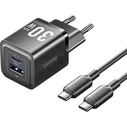 Зарядное устройство Vention 30W 2×USB (USB-A/USB-C) с кабелем USB-C M-M Black (TZ-FEQB0-EU-01)