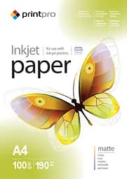Фотопапір PrintPro Матовий 190 г/м² A4, 100 аркушів