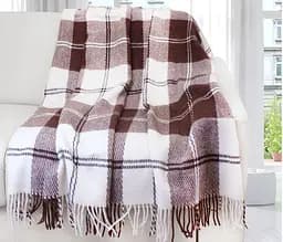 Плед вовняний Vladi Ельф 140х200 теракот-коричнево-білий