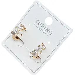 Сережки Xuping з трьома фігурними прозорими камінцями гіпоалергенне медичне золото