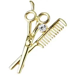 Брошь ножницы 3D с расческой булавка жетлая 64 x 40 мм