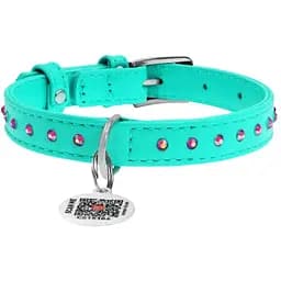 Ошейник для собак Waudog Glamour, кожаный, со стразами, с QR паспортом, M, 27-36х1,5 см, ментоловый