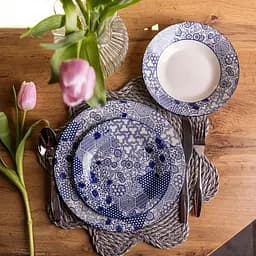 Столовий сервіз золотий на 6 персон 18 предметів набір фарфорових тарілок для сервірування столу сервіз тарілок Синій Yiwu HP-HK-A5