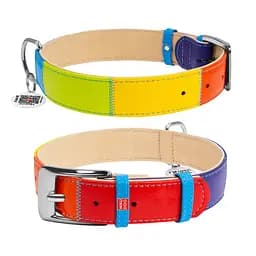 Ошейник для собак кожаный Waudog Glamour с QR-паспортом "Радуга" XL Ш 35 мм Д 46-60 см