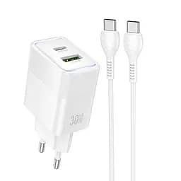 Мережевний зарядний пристрій Hoco CS112A Lounge PD30W+QC3.0 1USB-A/1C + кабель Type-C to Type-C White