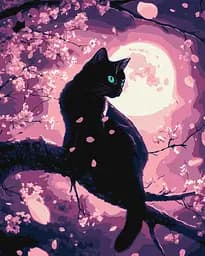 Набор для росписи по номерам Волшебный кот среди сакуры с красками металлик, Ideyka, 40x50 см, КНО6757