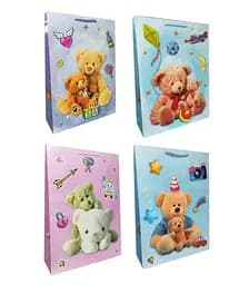 Подарочный пакет, 150 г/м², Медвежонок, 32x45x10 см, 6 шт. в упаковке (в ассортименте)
