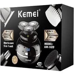 Електробритва для чоловіків Kemei Km-1109 роторна для вологого і сухого гоління з плаваючими головками та тримером 5в1 чорна - мініатюра 4