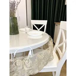 Силиконовая скатерть с бежевым кружевом Арка 15 см 310х200 см