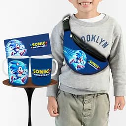 Набір: дитяча сумка-бананка+кружка Супер Сонік 32х15см, бананка для хлопчика через плече на подарунок (00976)