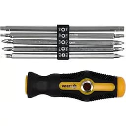 Викрутка двостороння Vorel 175 мм 5 насадок CrV (64960)