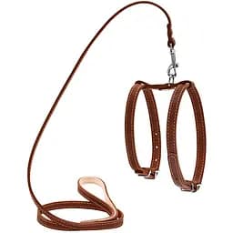 Шлея для собак з повідцем Collar, шкіра, для міні порід, 27-35х35-45х1,4 см/122 см, коричневий (5476)