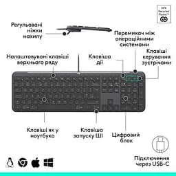 Клавіатура Logitech Signature Slim K620 for Business USB-C UA Graphite (920-013333) - мініатюра 6