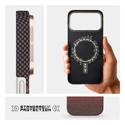 Защитный чехол для Apple iPhone 17 Pro Max, BlackIcon Kevlar MagCase, кевларовый, разноцветный, панель, накладка с поддержкой MagSafe, противоударный, защита всего корпуса, усиленные углы, совместим с беспроводной зарядкой, ArmorStandart (ARM90155) - мініатюра 7