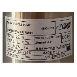 Насос свердловинний вихровий Volks pumpe 4SKm100 0.75 кВт, кабель 15 м, з пультом - мініатюра 4