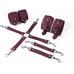 Набор для БДСМ 3 в 1 Feral Feelings BDSM Kit 3 Burgundy, burgundy, наручники, поножи, крестовина