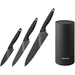 Набір із 3-х кухонних ножів та підставки в подарунковій коробці Samura Чорний 000291655