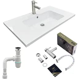 Раковина накладная Adamant FLATE 80, прямоугольная, с сифоном Click-Clack + смеситель (4824296207801)