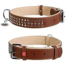 Ошейник для собак Waudog Soft кожаный с QR паспортом, металлические украшения, L, Ш 35 мм, Дл 46-60 см