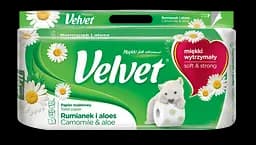 Туалетний папір Velvet Ромашка та алоє, тришаровий, 8 рулонів (4200011)