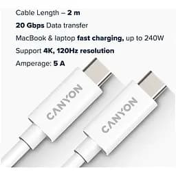 Кабель USB Type-C Canyon Type-C to Type-C 2m White (CNS-USBC42W) - мініатюра 3