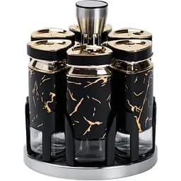 Набір ємностей для спецій TS Kitchen HP1355 на підставці 6 баночок по 120 мл чорний мармур
