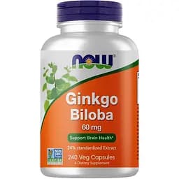 Натуральна добавка NOW Ginkgo Biloba 60 mg, 240 вегакапсул