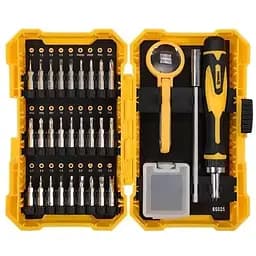 Викрутка реверсивна для точних робіт Vorel з тріщаткою, набором насадок і торцевих головок 1/4, 38 елементів (65025)