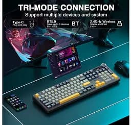 Клавиатура игровая механическая AULA F-108-Pro Wireless Gasket Keyboard Reaper switch, 2.4G, BT, Black - мініатюра 9