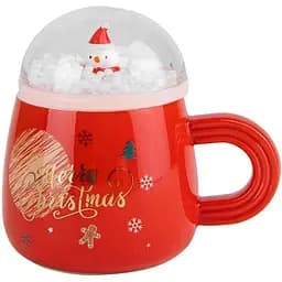 Чашка новогодняя Olens 8030-299-3 Снежный праздник с крышкой керамика 360 мл Красная