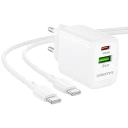 МЗП Borofone BN27 Fuente PD20W+QC3.0 (1USB-A/1C) + кабель Type-C to Type-C White - мініатюра 3