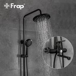 Душова система Frap F2449-6, поворотний вилив - перемикач на лійку, 3 режими, чорний/хром, Чорний матовий - мініатюра 2